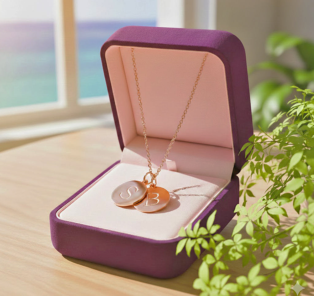 Personalized 2 Initials Monogram Coin Charm Pendants Necklace in 14K Gold