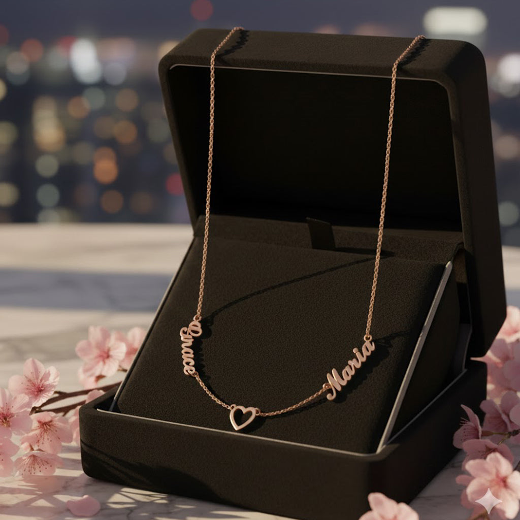 Personalized Name Necklace with Open Heart in Center | 14k Gold