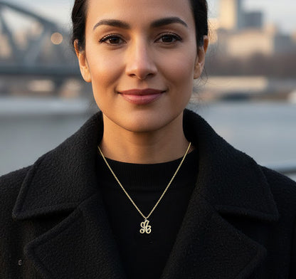 Personalized Script Monogram Pendant in High Polished 14K Gold.