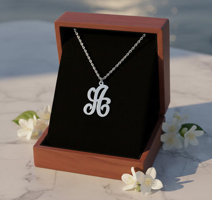 Personalized Script Monogram Pendant in High Polished 14K Gold.