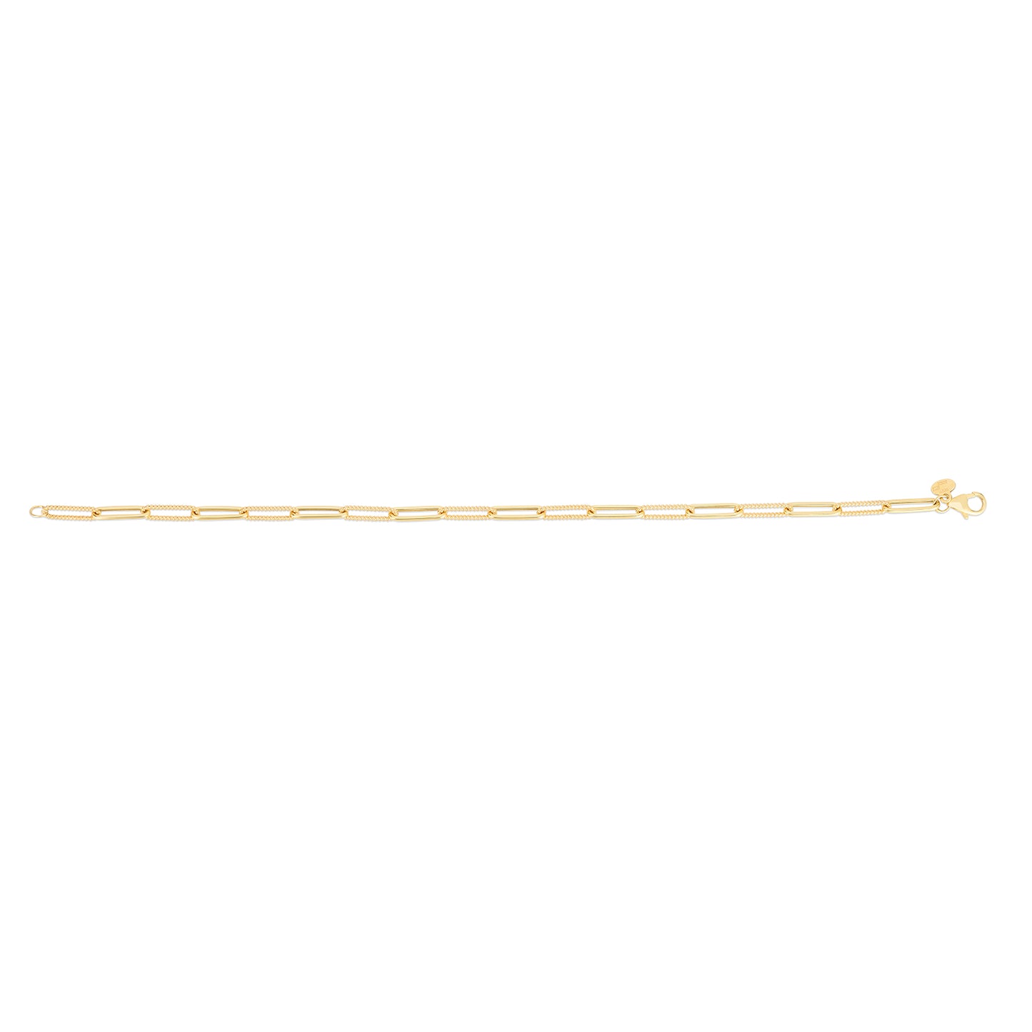 14K Yellow Gold Textured Paperclip Bracelet with Pear Shaped Lobster Clasp