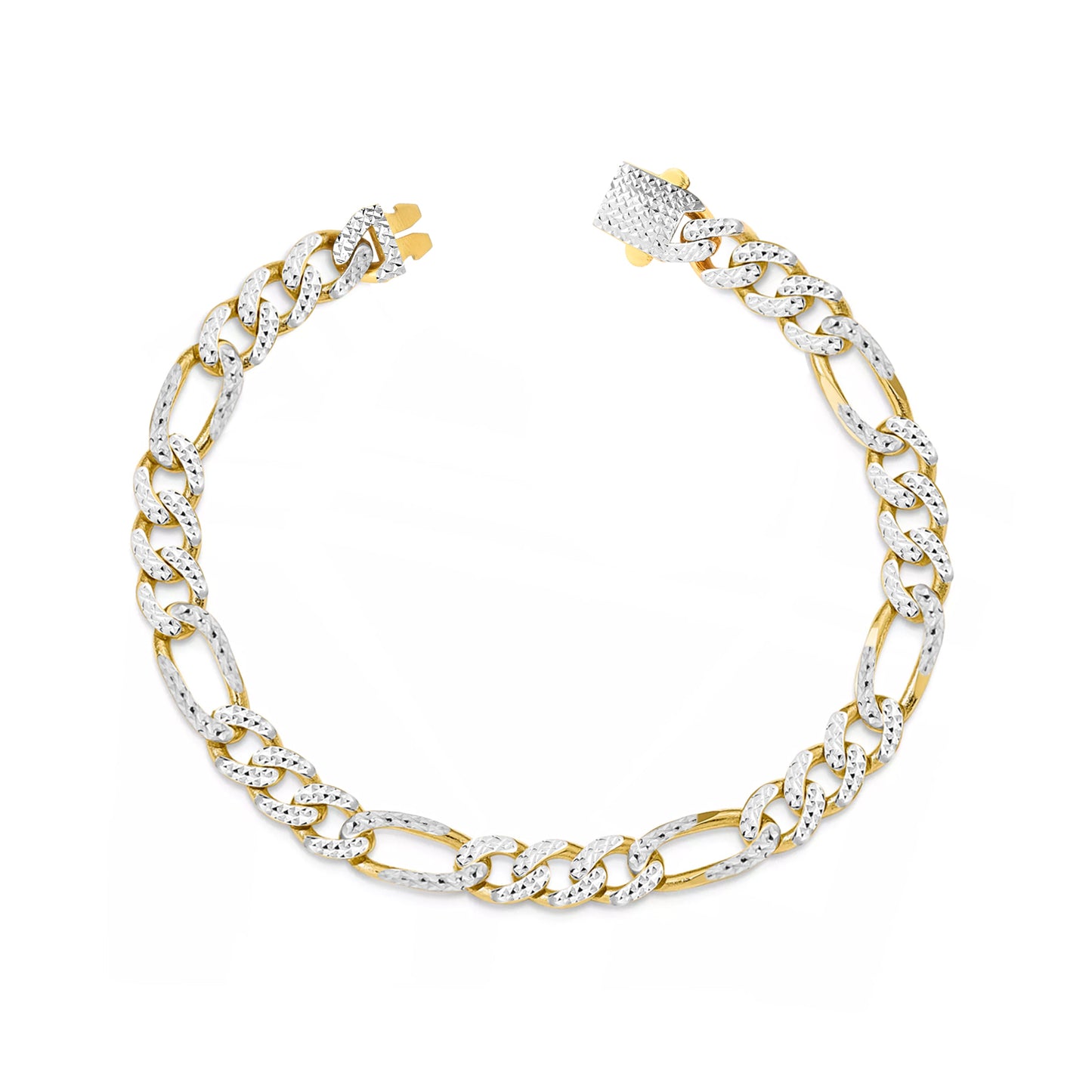 14K Yellow Gold White Pave Monaco Figaro Bracelet