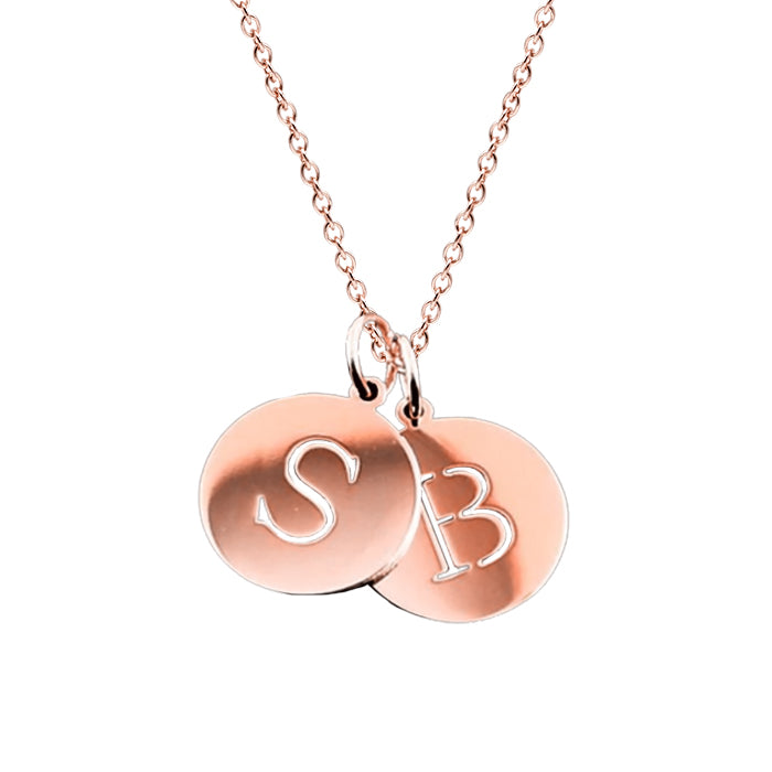 Personalized 2 Initials Monogram Coin Charm Pendants Necklace in 14K Gold