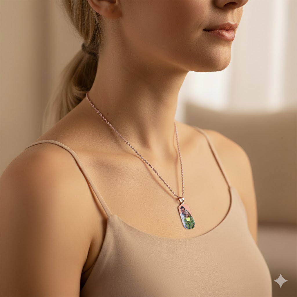 Stylish 14K Gold Picture Pendant Solid Dog Tag Shape for Customized Jewelry