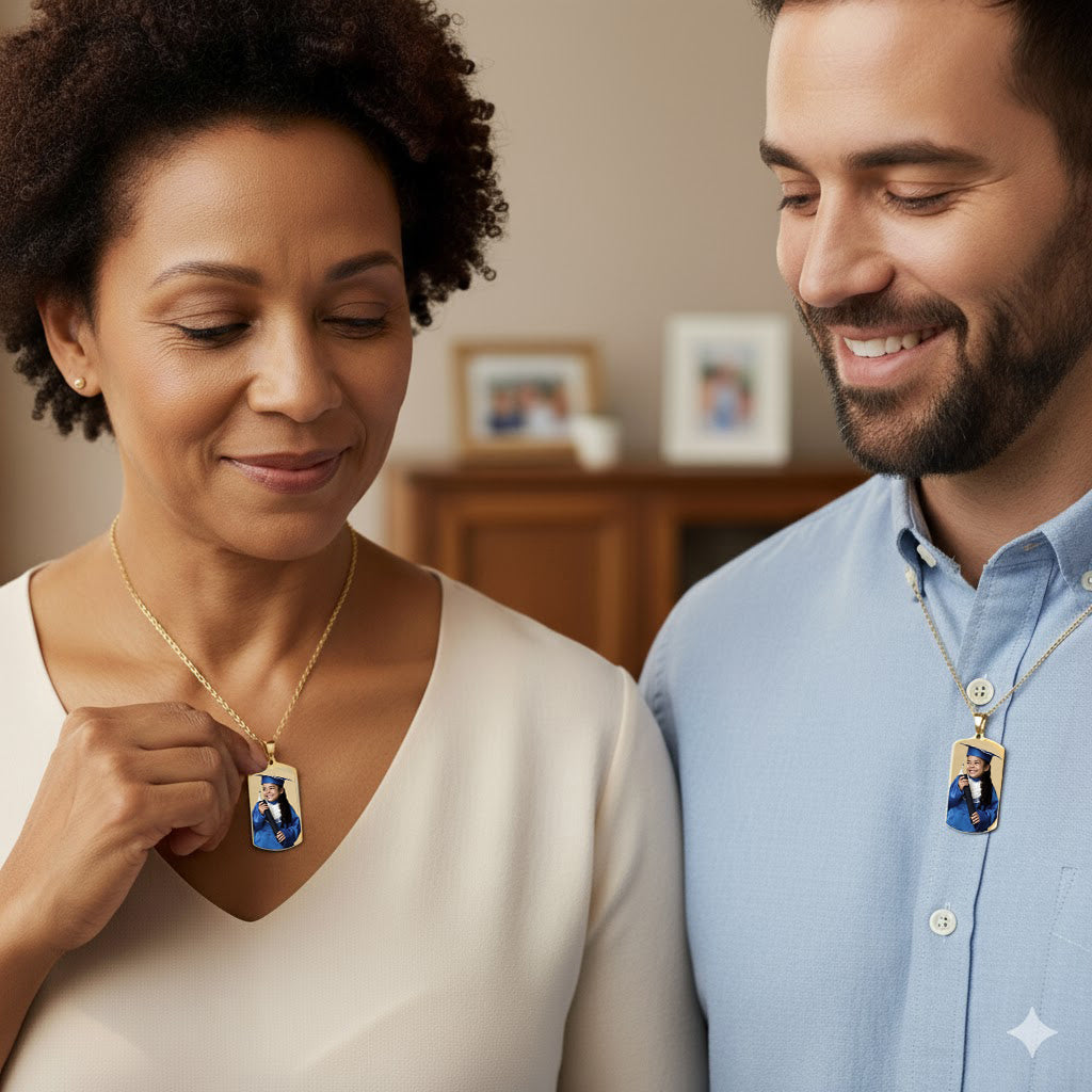 Stylish 14K Gold Picture Pendant Solid Dog Tag Shape for Customized Jewelry