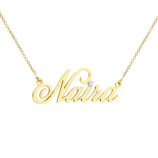 Custom 14K Gold and Diamond Name Plate | Stylized Script