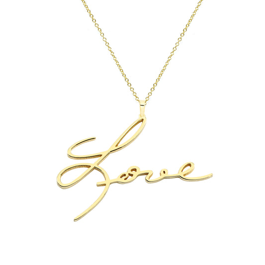 14K Gold Necklace with 1.375" Script Love Pendant