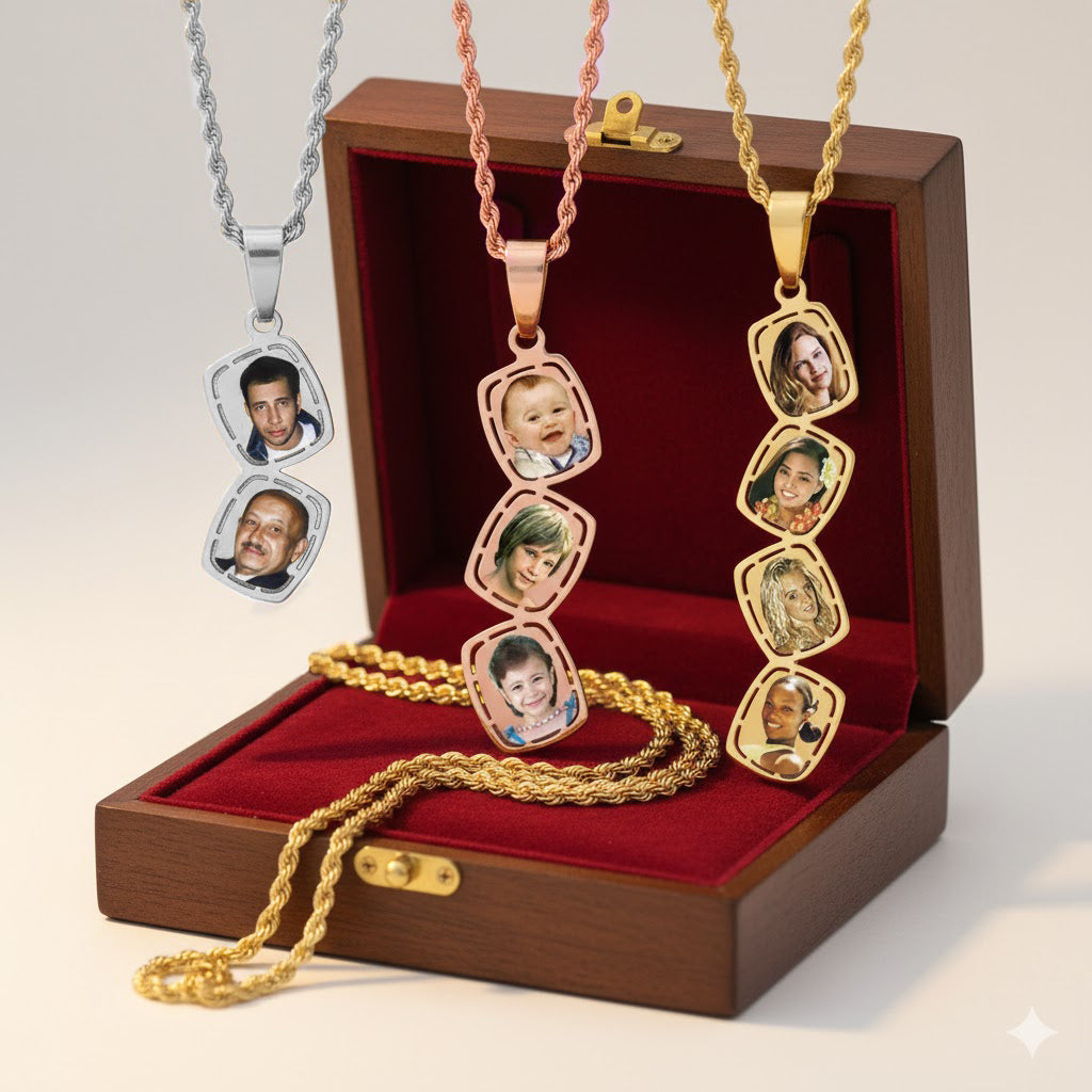 Rounded Rectangle Mother Pendant with Squares Cut Out Picture Pendant | Sterling Silver