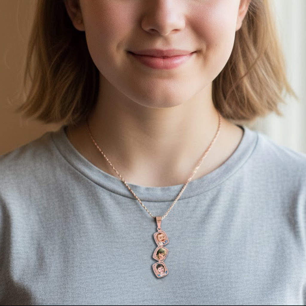 Rounded Rectangle Mother Pendant with Squares Cut Out Picture Pendant | Sterling Silver