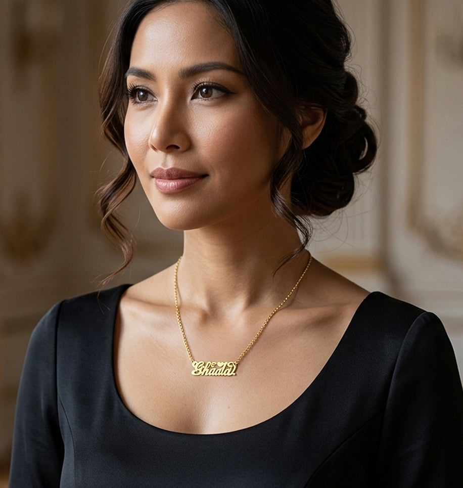 Solid 14K Gold Heart Nameplate Necklace | High Polish