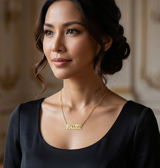 Solid 14K Gold Heart Nameplate Necklace | High Polish