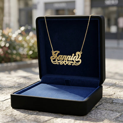 Solid 14K Gold Nameplate with Florentine Finish and High Polish