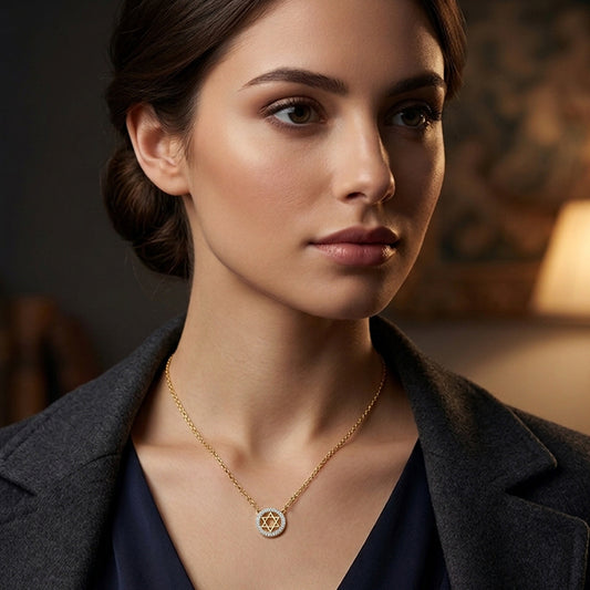 Star of David in 14K Gold with 15 Diamond Halo Necklace