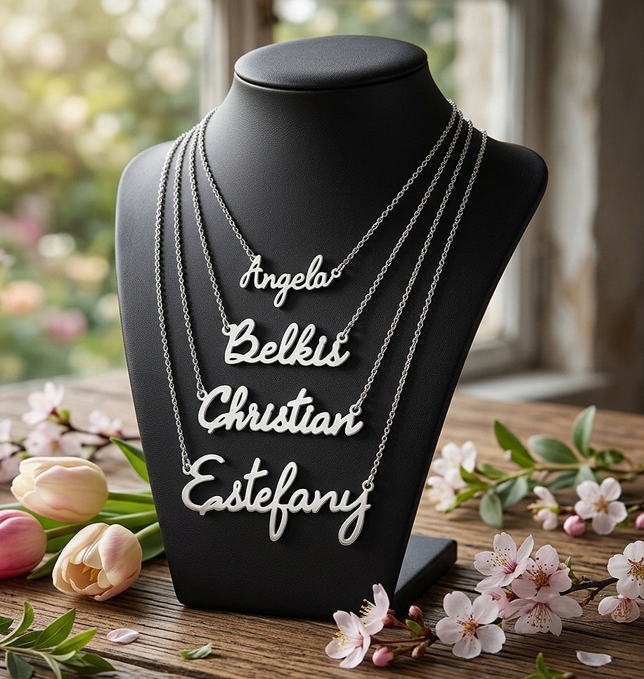 Sterling Silver Freestyle Script Name Necklace | High Polish