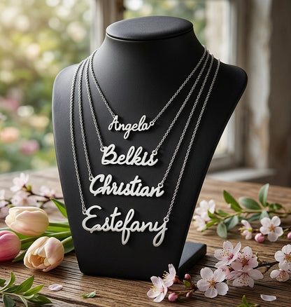 Sterling Silver Freestyle Script Name Necklace | High Polish