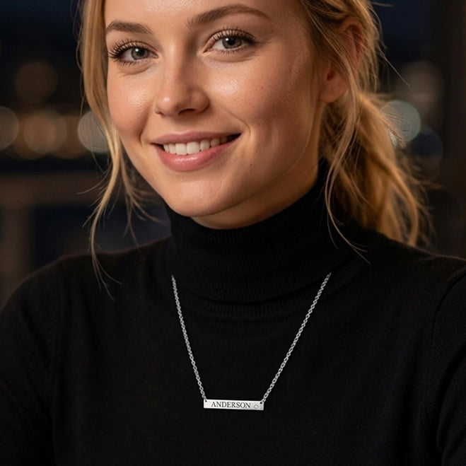 Sterling Silver ID Bar with CZ Accent Necklace