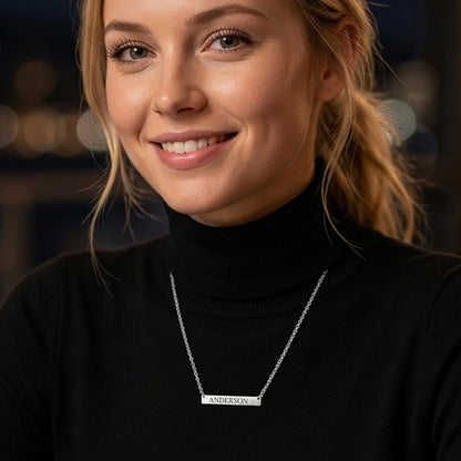 Sterling Silver ID Bar with CZ Accent Necklace
