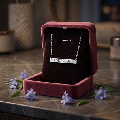 Sterling Silver ID Bar with CZ Accent Necklace