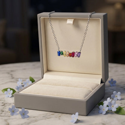Sterling Silver and Rainbow CZ Scattered Baguette Short Bar Necklace