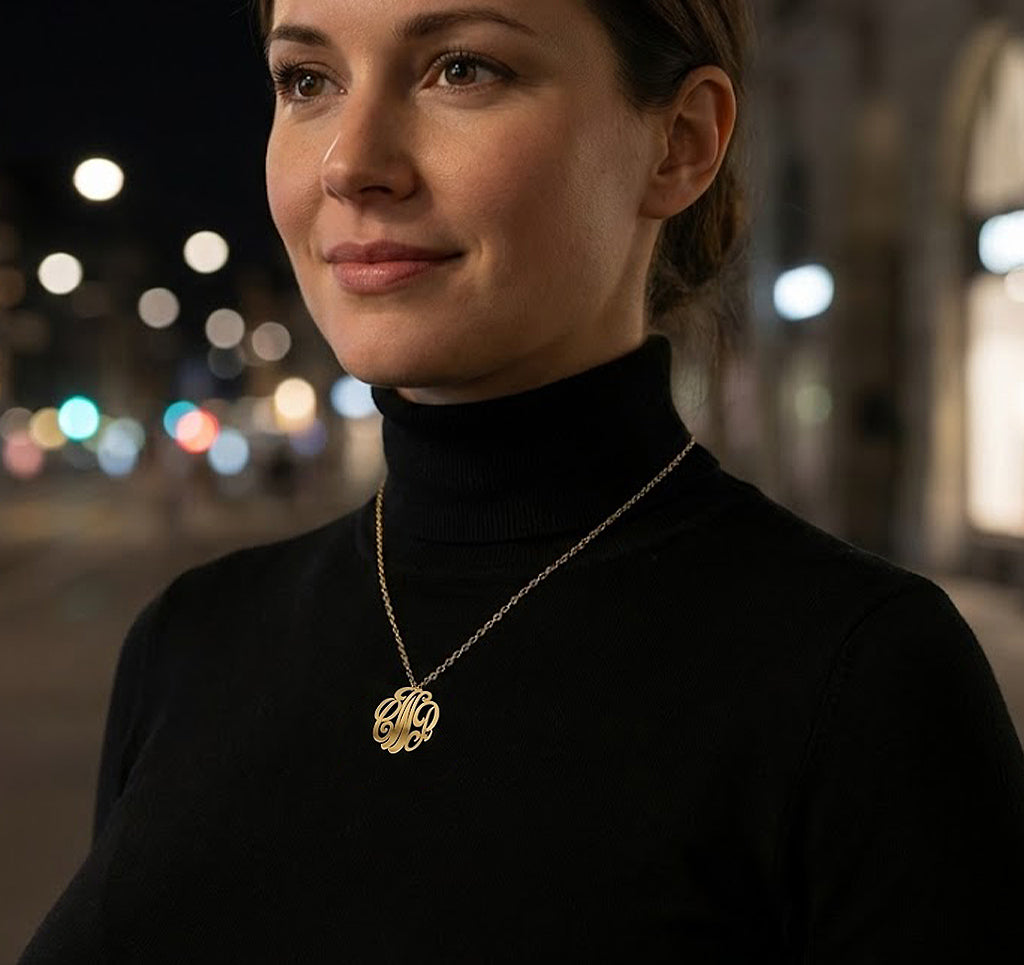 Three Initial Monogram Slide Through Pendant in High Polished 14K Gold