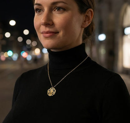 Three Initial Monogram Slide Through Pendant in High Polished 14K Gold