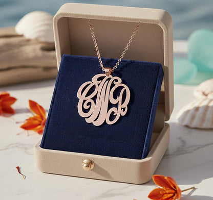 Three Initial Monogram Slide Through Pendant in High Polished 14K Gold