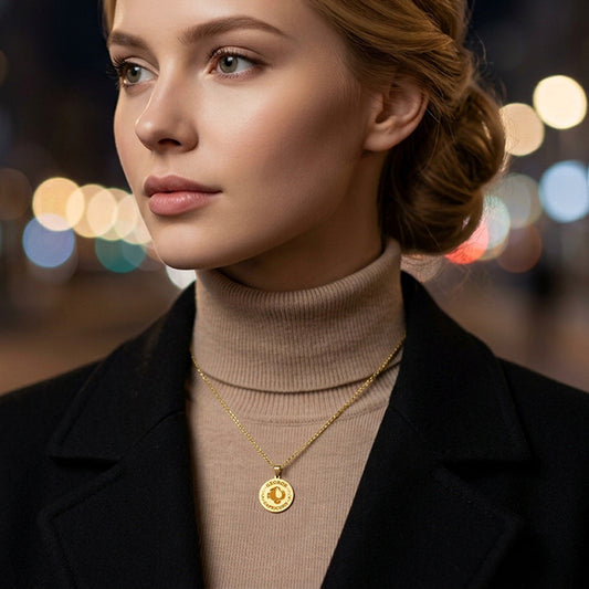 Zodiac Engraved Pendant with Customizable Name in High Polished 14K Gold | 0.75" Capricorn