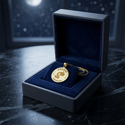 Zodiac Engraved Pendant with Customizable Name in High Polished 14K Gold | 0.75" Pisces