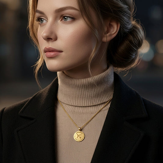 Zodiac Engraved Pendant with Customizable Name in High Polished 14K Gold | 0.75" Sagittarius