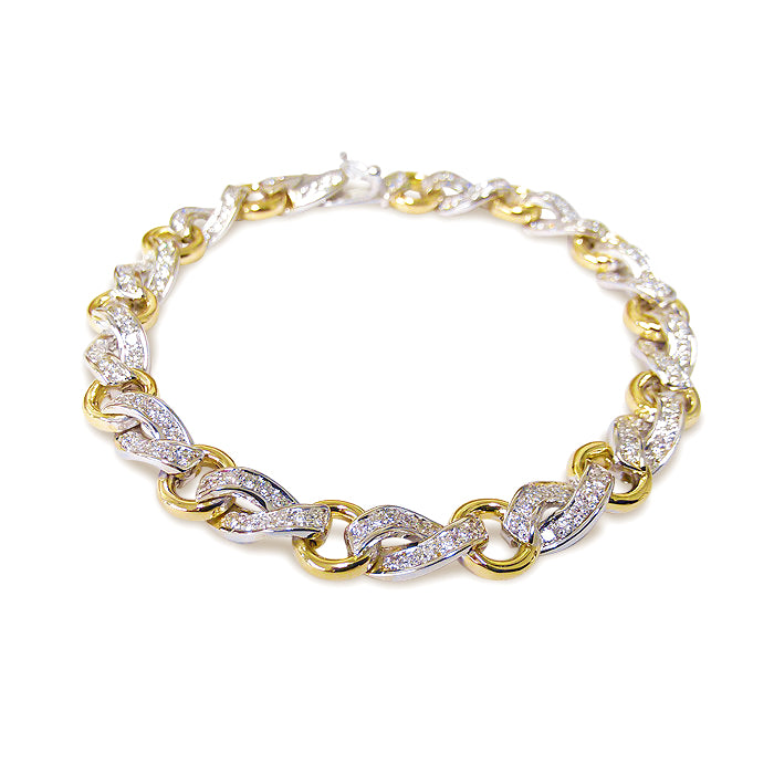2.03 ctw. Circles and Diamond Ribbon Bracelet 18k White and Yellow Gold 2 Tone  7" inch  Twisted Link