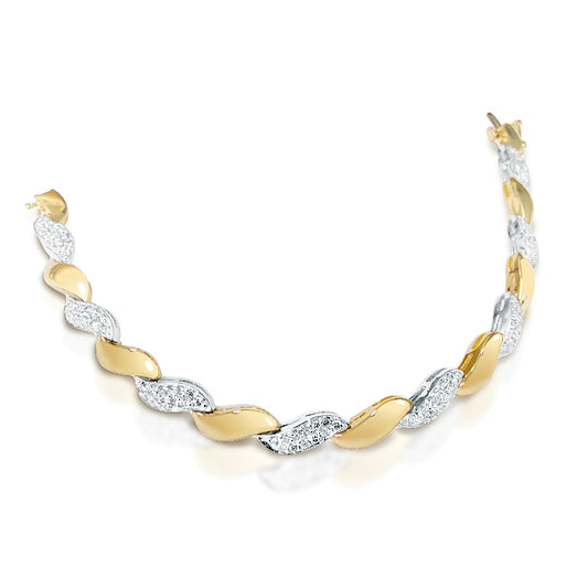 1.40 ctw. Diamond wave Bracelet in 14k White and Yellow Gold 2 Tone  7" inch | Diamond Swirl