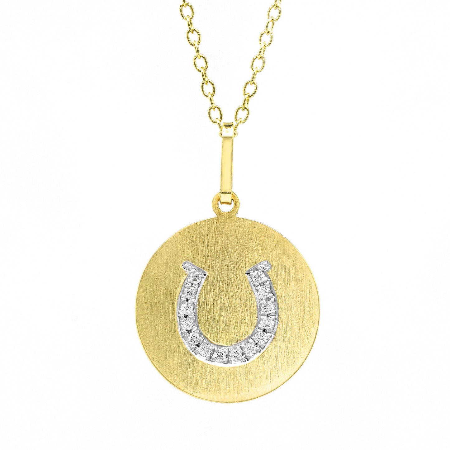 14K Gold Diamond Horseshoe Disc Charm Pendant