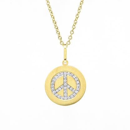 14K Gold Diamond Peace Disc Charm Pendant