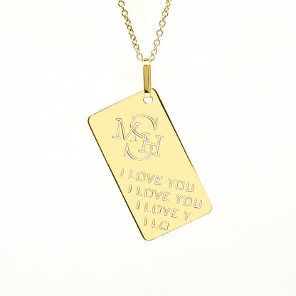 Custom Punch out Monogram on I Love You Dog Tag Pendant in 14K Gold