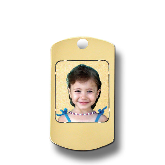 Personalized 14K Gold Picture Pendant Dog Tag with Cut-out Photo Frame Shape