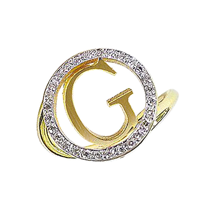 Diamond Script Initial Ring Custom 1 Initial Monogram Ring with Diamond Outline Halo - Monograms NYC