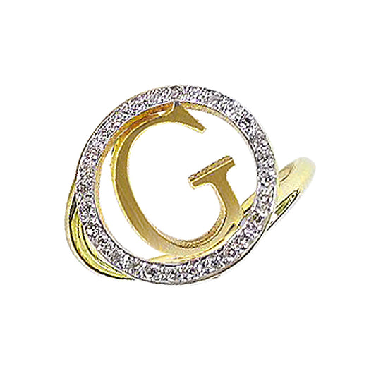 Custom 1 Initial Monogram Ring with Diamond Outline Halo