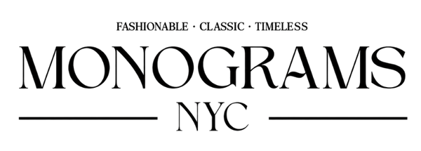 Logo of Monograms NYC with text 'Fashionable, Classic, Timeless' on a white background