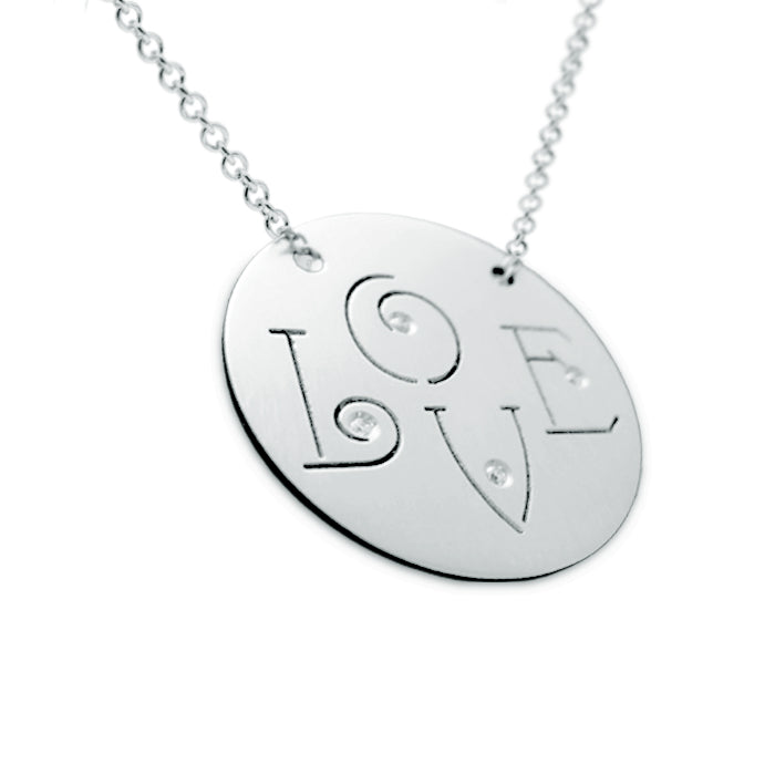 14kt. Gold and Diamonds Love Disc Necklace with Diamonds