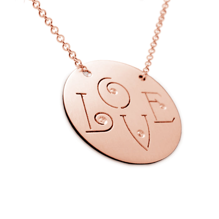 14kt. Gold and Diamonds Love Disc Necklace with Diamonds