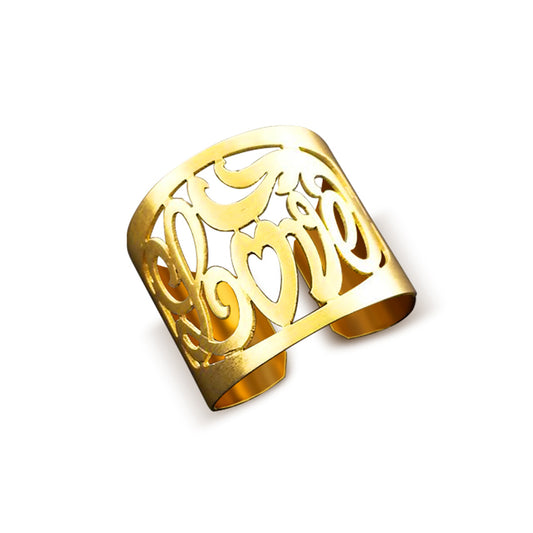 14K Gold Love Monogram Cuff Ring