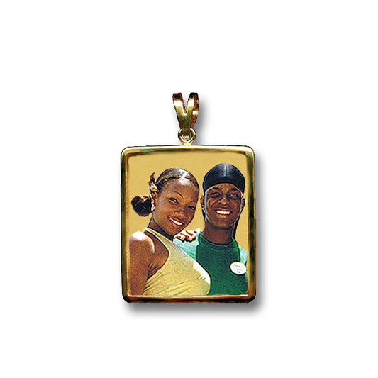 Personalized 14K Gold Picture Pendant - Rectangle Shape with Mineral Crystal