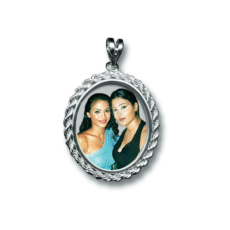 14K Gold Oval Picture Pendant with Rope Chain Frame and HD Laser Printed Custom Jewelry with Your Pictures - Personalized Photo Charm