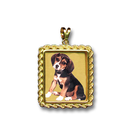 Personalized Picture Pendant - 14K Gold Rectangle Shape with Rope Chain Frame and HD Laser Printed Custom Jewelry with Your Pictures