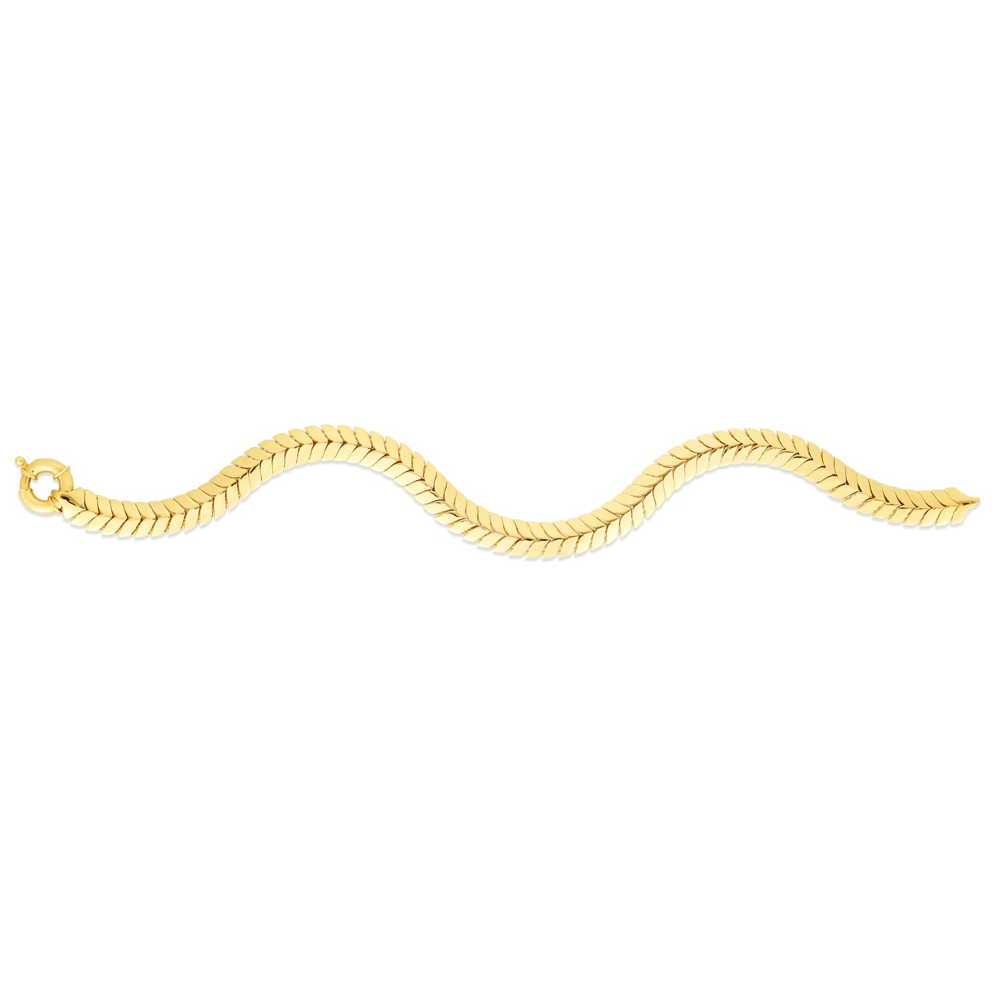 14K Gold Polished Chevron Link Chain Bracelet with Spring Clasp