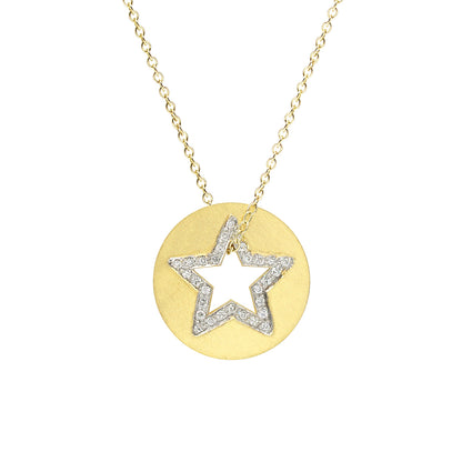 14K Gold Diamond Star Disc Charm Pendant