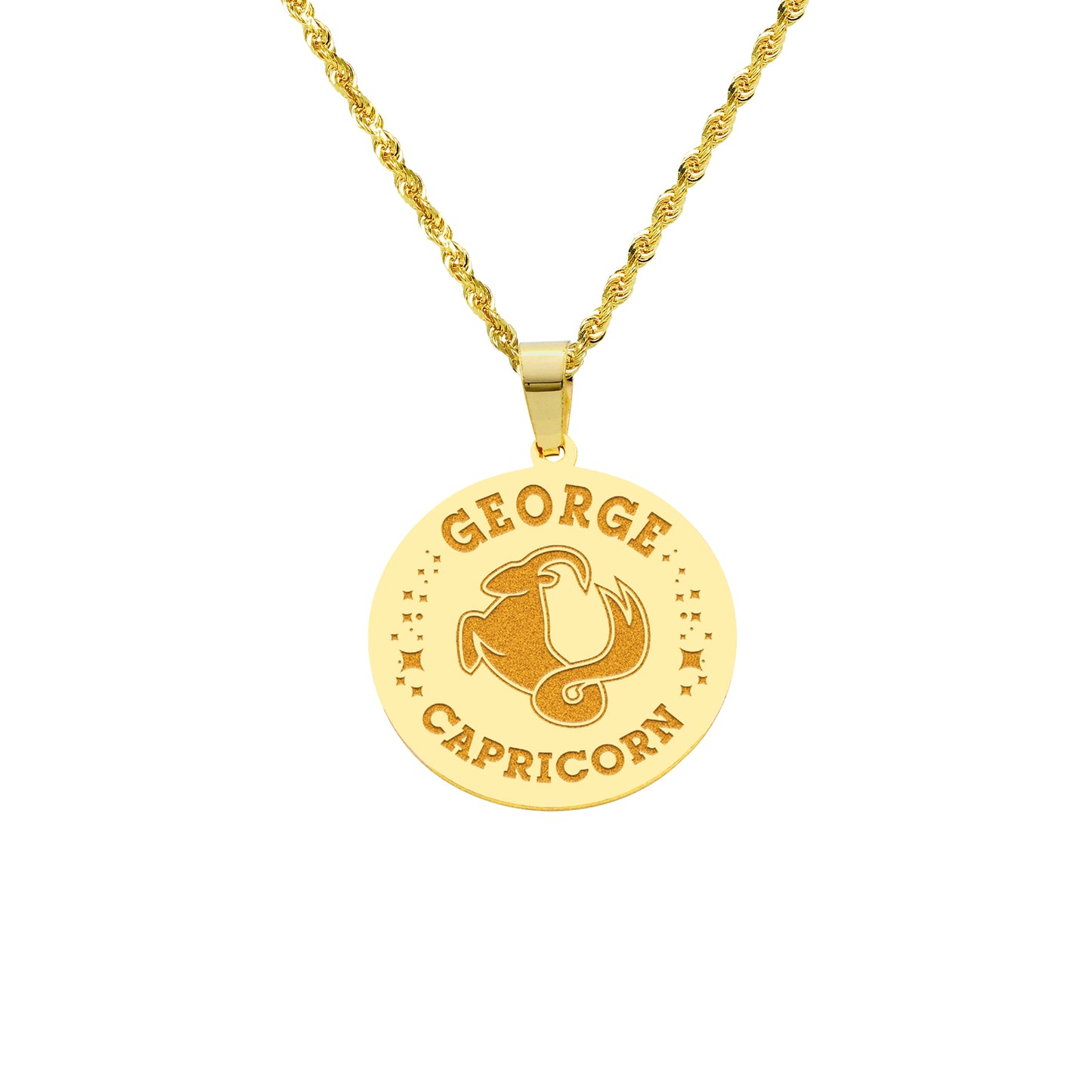 Zodiac Engraved Pendant with Customizable Name in High Polished 14K Gold | 0.75" Capricorn