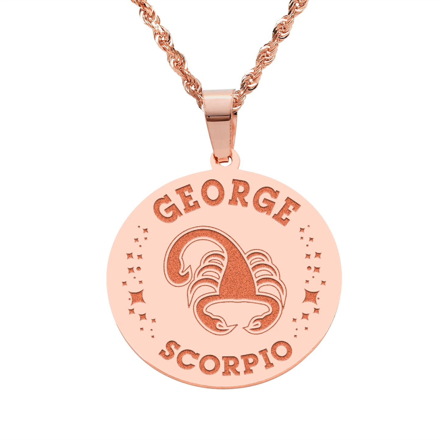 Zodiac Engraved Pendant with Customizable Name in High Polished 14K Gold | 0.75" Scorpio