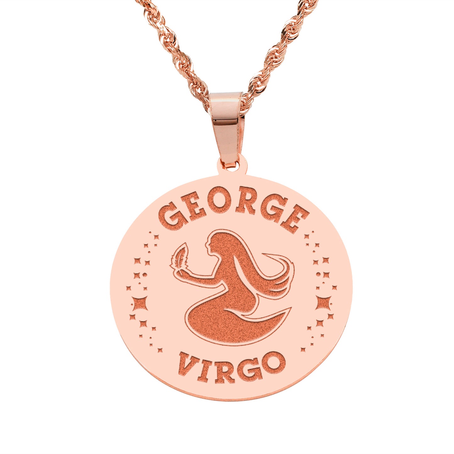 Zodiac Engraved Pendant with Customizable Name in High Polished 14K Gold | 0.75" Virgo