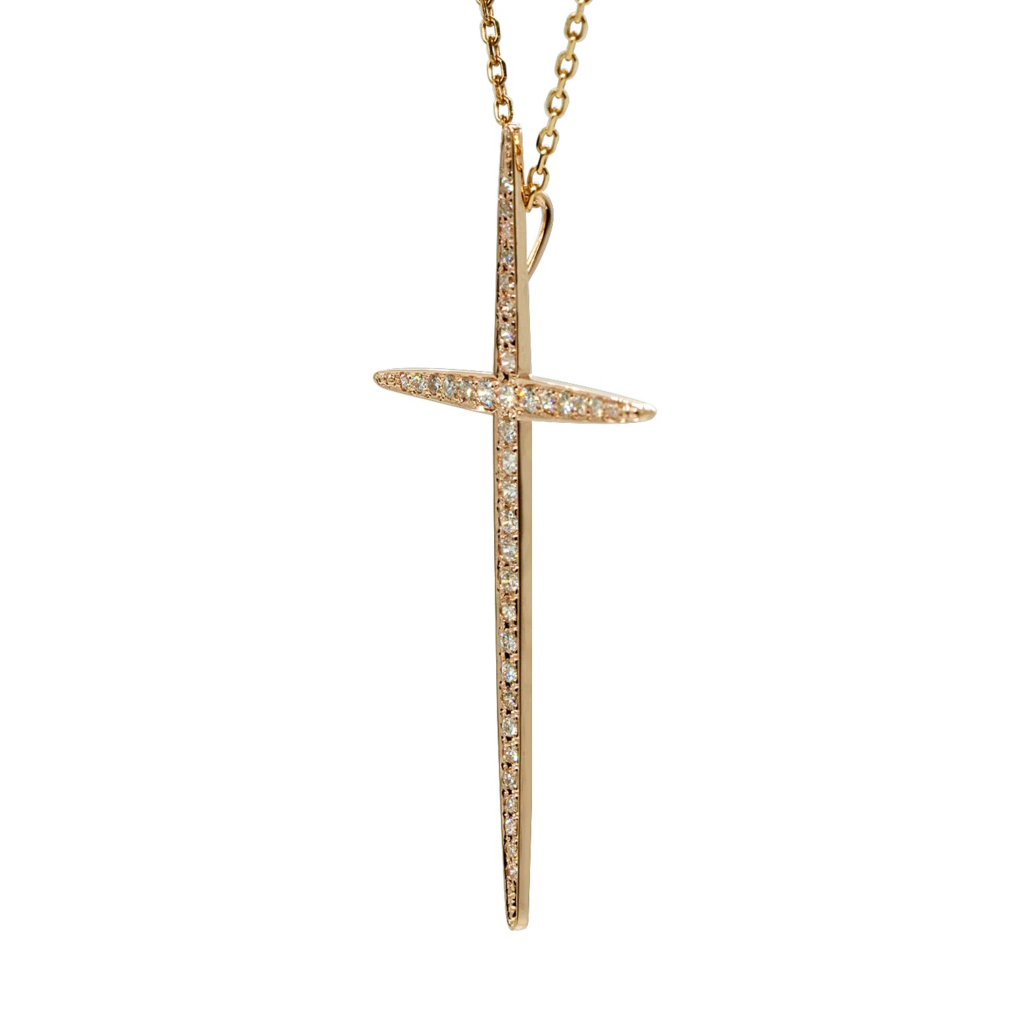 14K Gold and Diamonds Pointed Cross
